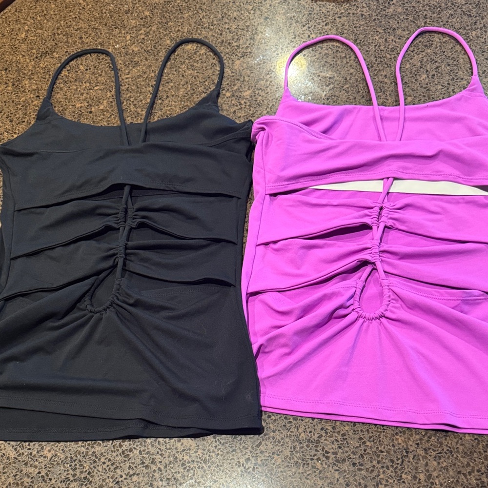 Fabletics Ruched Camisoles - Black and Pink